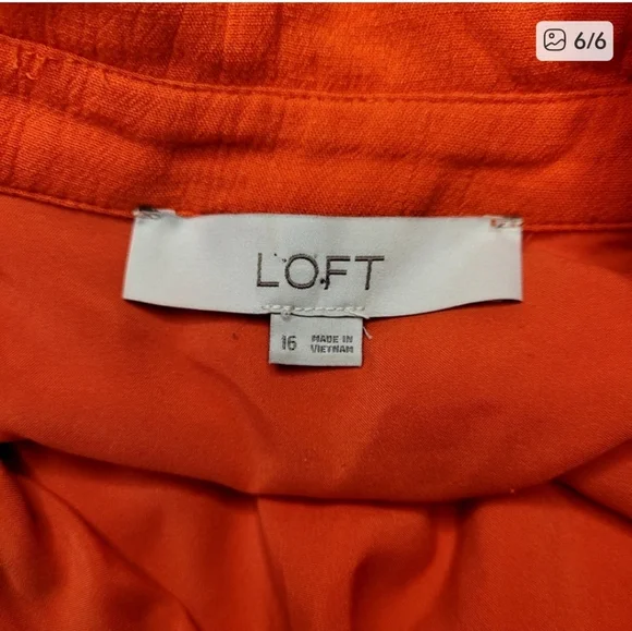 LOFT Orange Button Down Midi Dress with Waist Tie - Picture 6 of 6